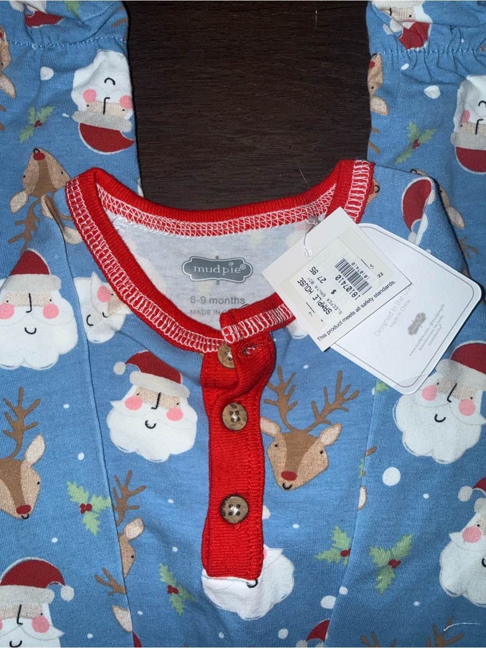 Mud Pie Blue Santa & Reindeer Holiday Kids Pajama Set - Picture 2 of 3